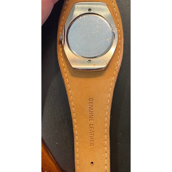 Women's Silver Tone Guess In Leather Band, Crystal Accents - Picture 5 of 5